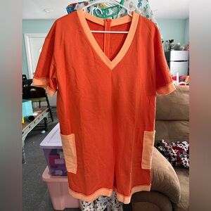 Orange V-Neck Short Sleeve Romper